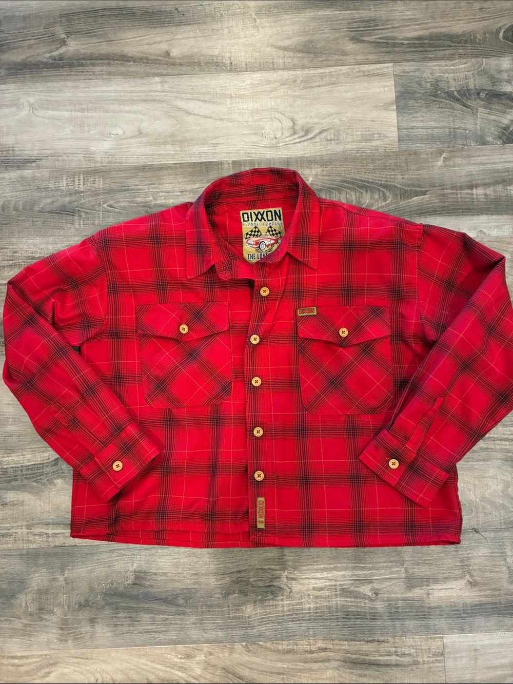 Dixxon The Loveless Flannel Shirt Womens L Red Plaid Cropped Button Down Top